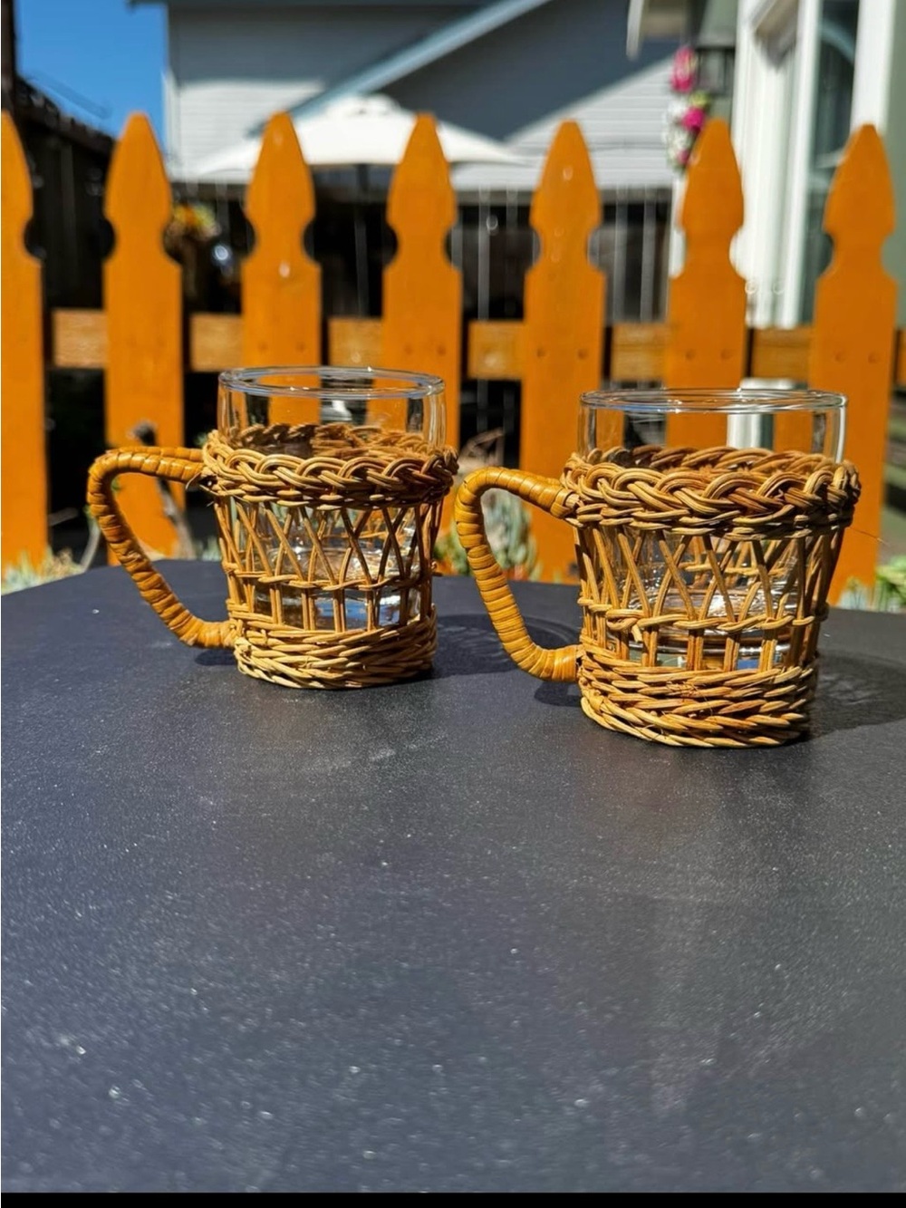 Vibtage Rattan-Wrapped Glass Mugs - Set of 2 in Brown
